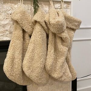 Crate&Barrel Beige Shearling Faux Fur Stockings Set of 4